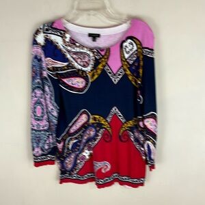 Talbots Paisley Color Block Lightweight Sweater Size Medium